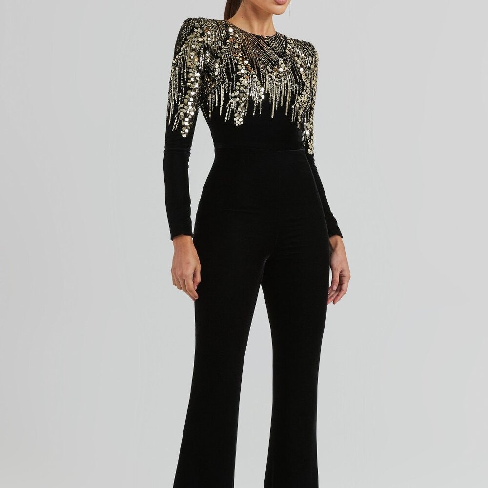 Nadine Merabi Katarina Sequin Long Sleeve Velvet Jumpsuit Size 6